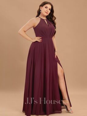 JJs House Burgundy One-Shoulder Evening Gown with Side Slit